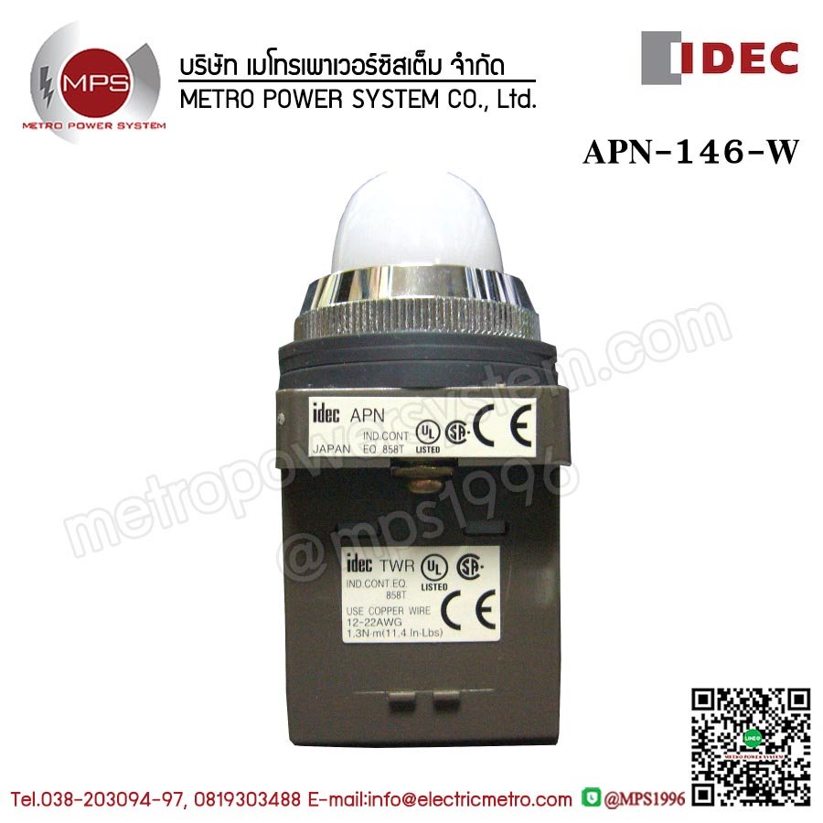 APN146-W IDEC PILOT LIGHT-440VAC สีขาว 30MM