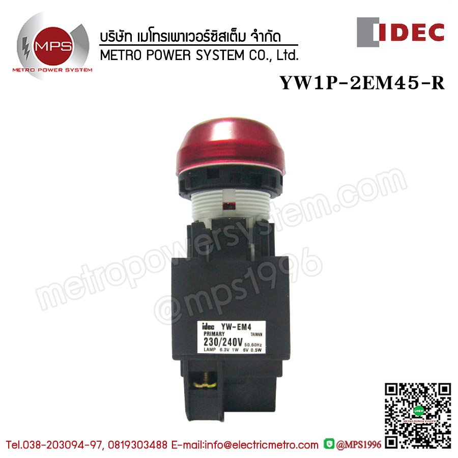 YW1P-2EM45-R IDEC PILOT LIGHT 230/240Vสีแดง