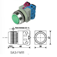 SA3-FM11 1NO 1NC CONTROL SWITCHES 30MM กดหัวเรียบกดเด้งกลับ